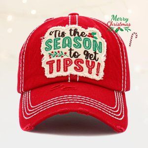 Tis The Season to Get Tipsy Distressed Denim Vintage Baseball Cap/Holiday Cap